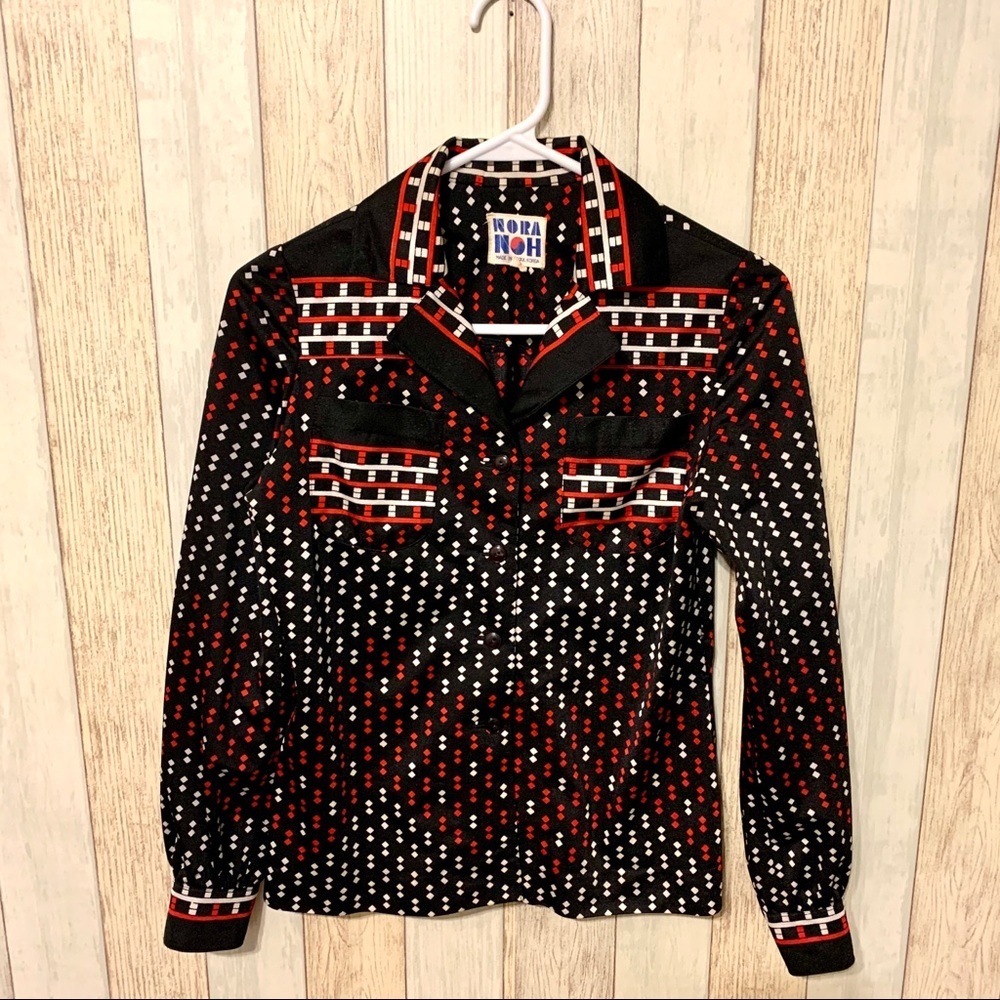 Vintage 1970s Printed Long Sleeve Blouse